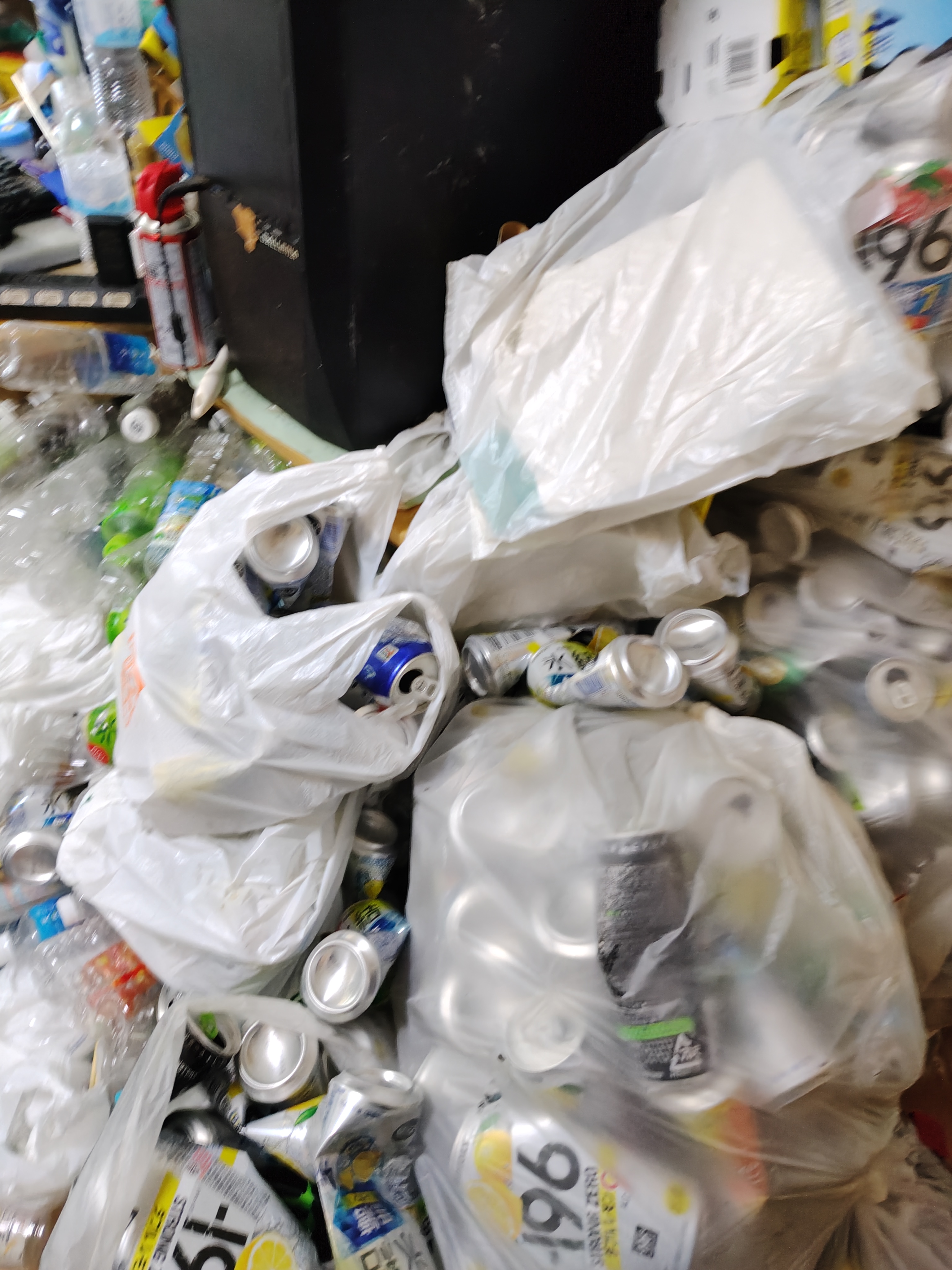 水戸市 作業前 空き缶やペットボトルなどが積み重なった室内